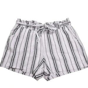 Old Navy Linen Blend Striped High Rise Tie Waist Shorts White Grey Size 16